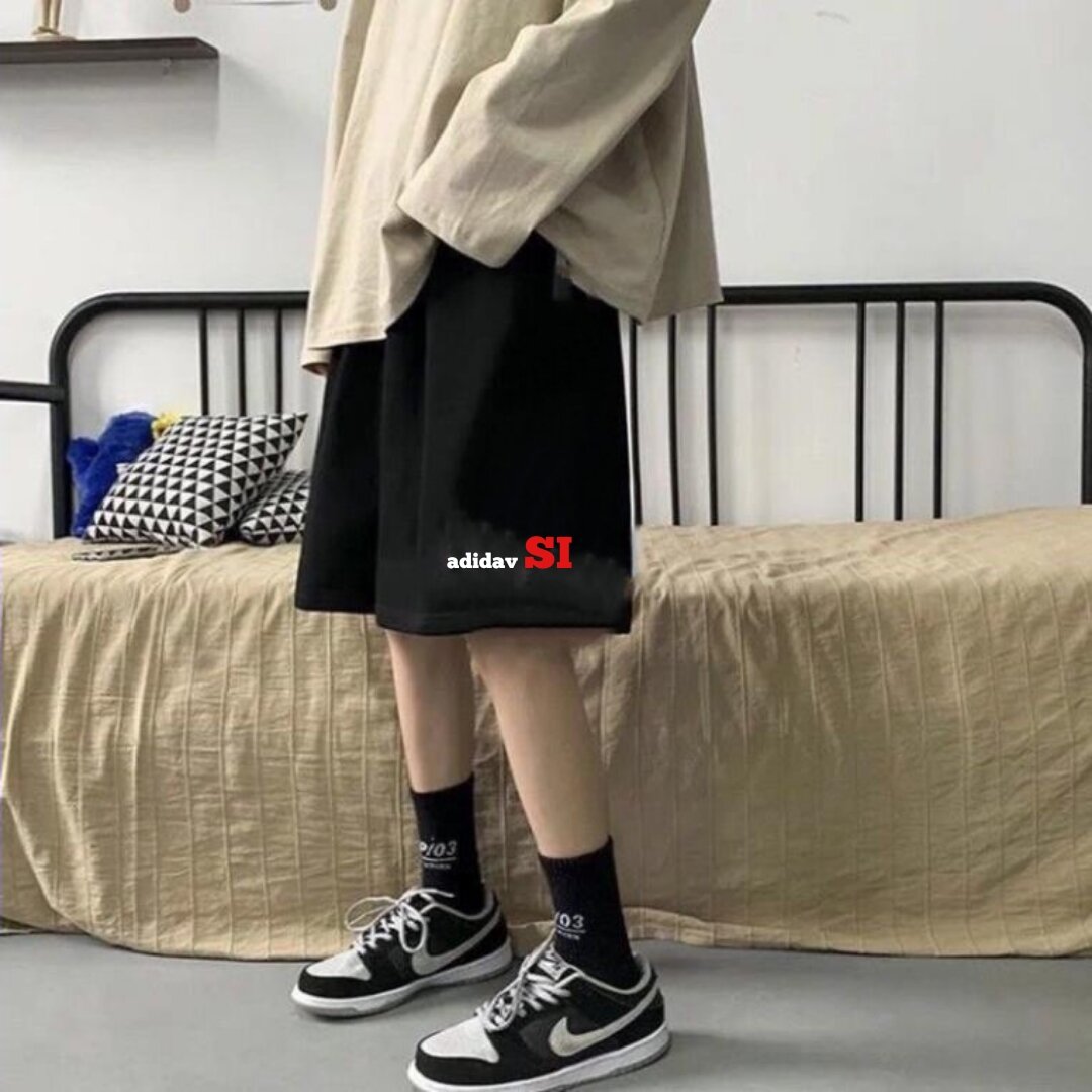 Quần short unisex nam cá tính màu đen có bigsize