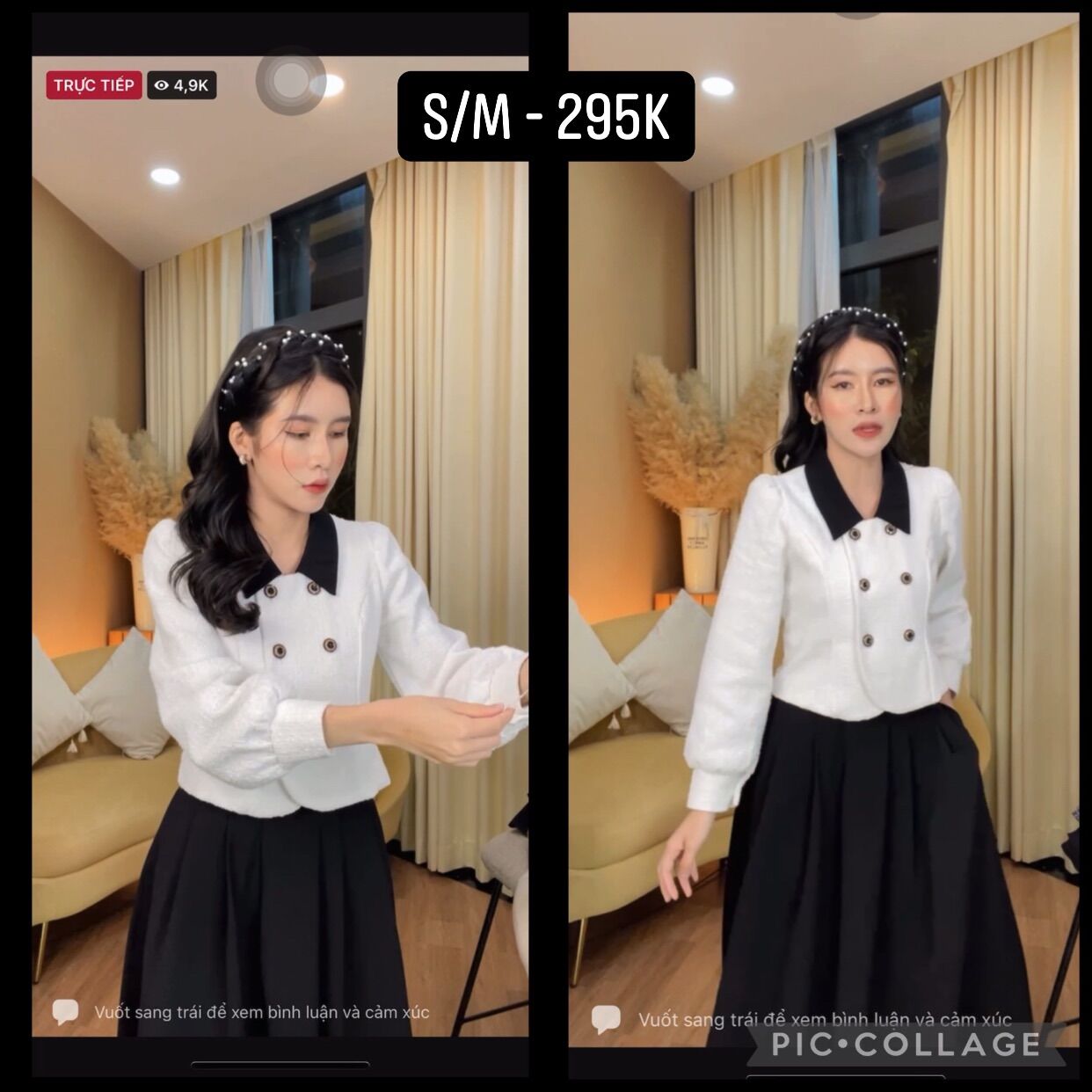 _ set áo trắng/ chân váy đen dài _ size s
