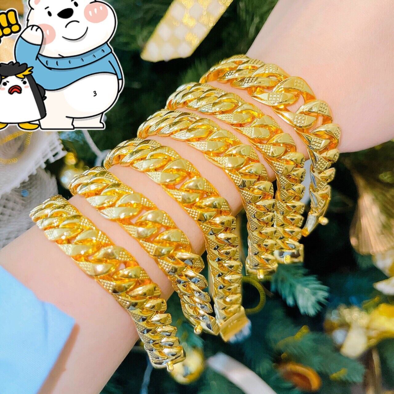 Lắc tay nam kiểu xích bọng mạ vàng 18k lắc ngang 16mm