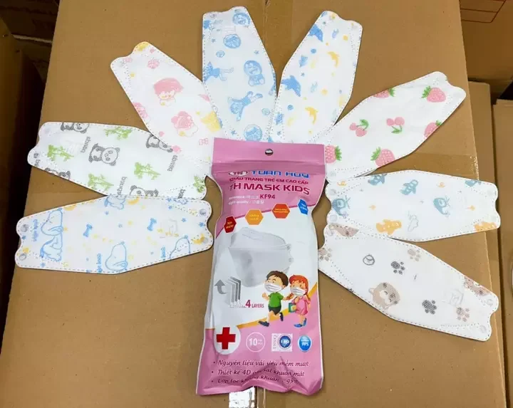 Hoa văn Bé Gái- Gói 10 Khẩu trang y tế trẻ em 4D TH Mask KF94 Tuấn Huy 4 lớp - bé 3 đến 10 tuổi SPLT