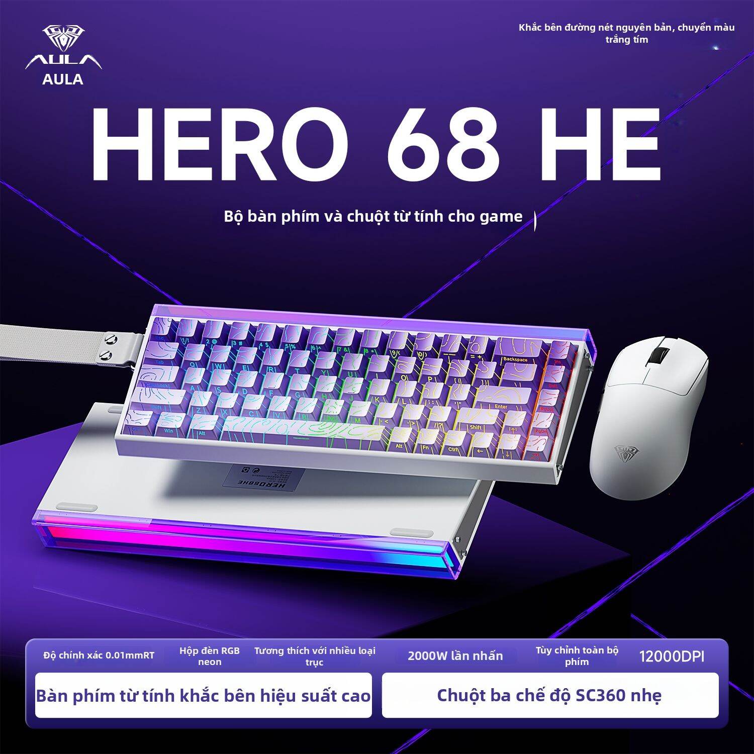 ESPORTS LIVNG MUSEUM | Bộ Bàn phím Cơ và Chuột AULA Hero 68 HE - Bàn phím Switch Từ Tính (Magnetic), Rapid Trigger, Chuột Không Dây SC360