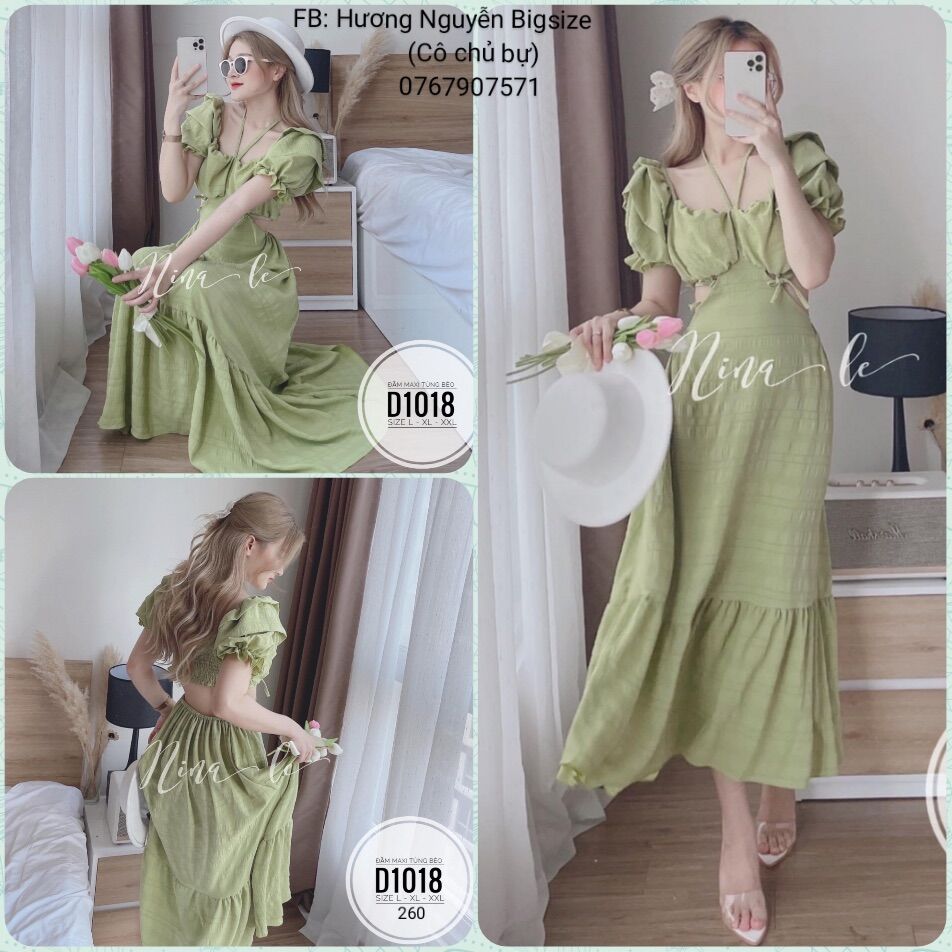 60-90kg bigsize đầm maxi tùng bèo d1018