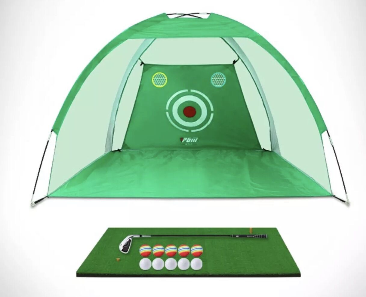 Combo lồng tập golf và thảm tập swing golf - tặng kèm 2 tee cao su + 5 bóng xốp