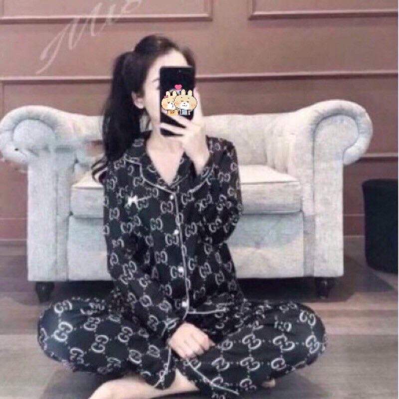 Bộ ngủ pijama gucci nam nữ tay dài quần dài chất kate thái - Bộ mặc nhà - Bộ ngủ- Đồ ngủ xinh