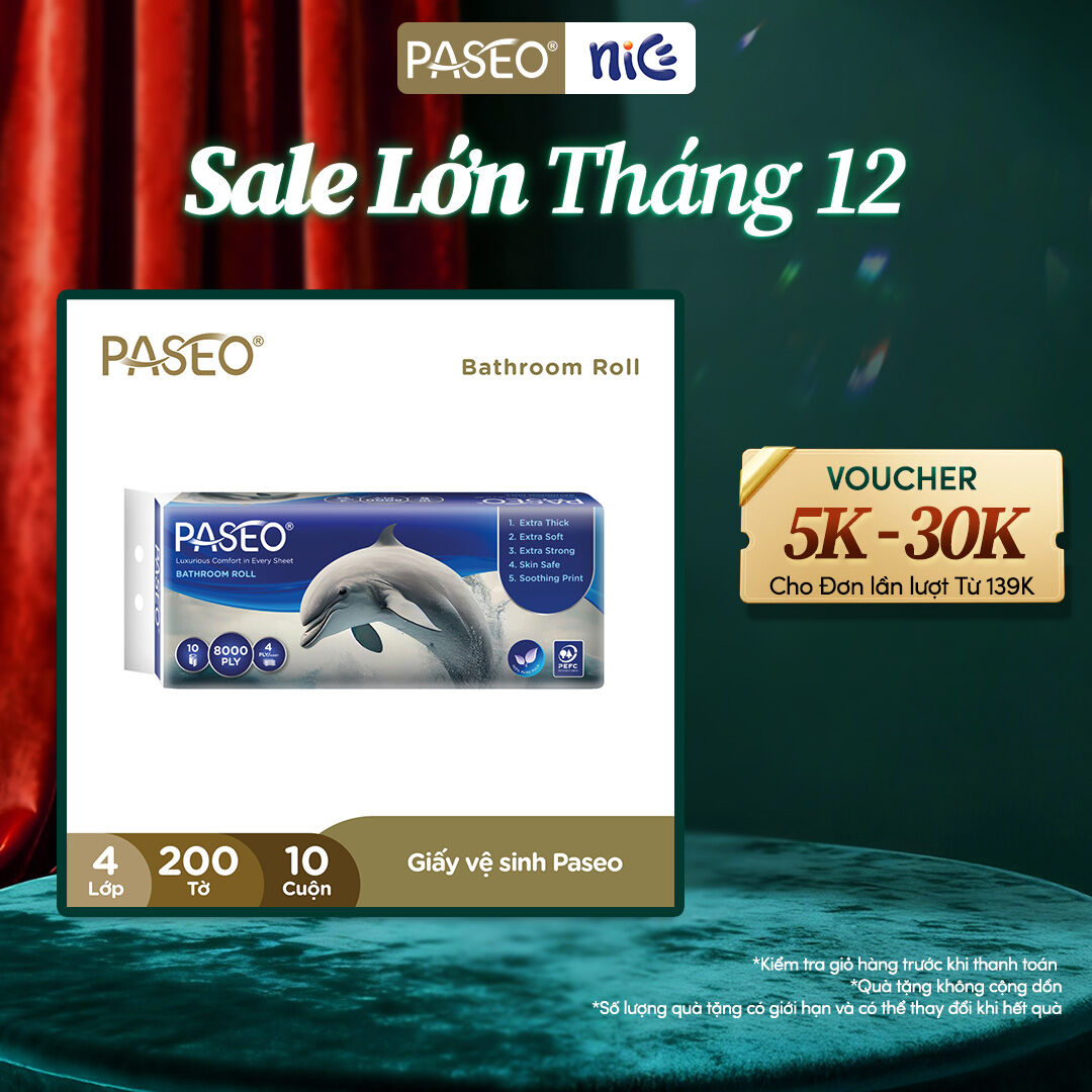   DEAL SỐC BLACKFRIDAY  Lốc 10 cuộn Giấy Vệ Sinh Paseo Dolphin Cao Cấp  4 Lớp  - Tan Nhanh Trong Nước 