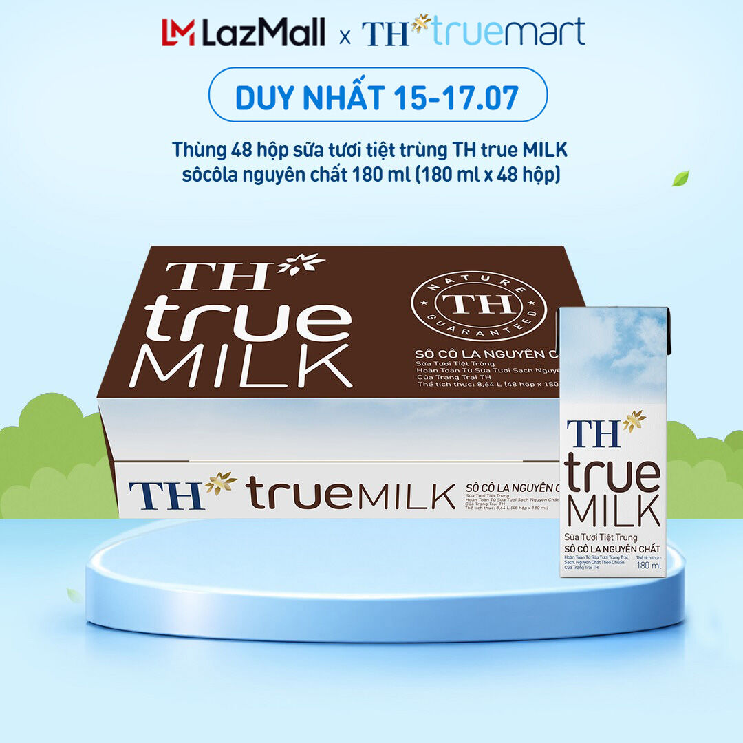 Thùng 48 hộp sữa tươi tiệt trùng TH true MILK sôcôla nguyên chất 180 ml (180 ml x 48)