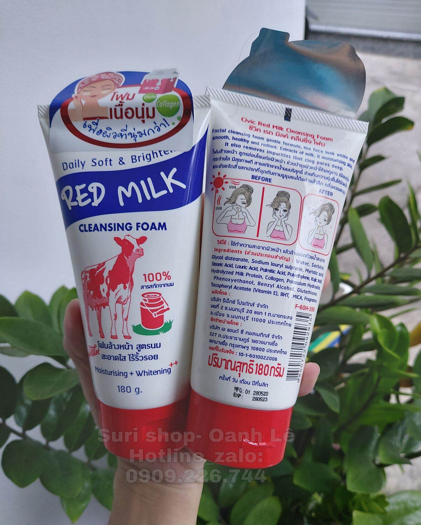 Sữa rữa mặt trắng da,ngừa mụn cám trứng cá Red Milk 180g chính hãng Thái Lan
