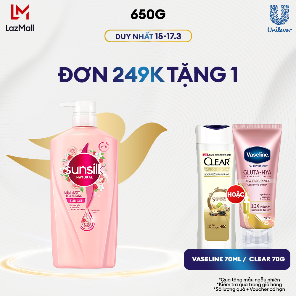 Dầu gội Sunsilk Natural Dưỡng Ngăn Gãy Rụng và Mềm Mượt Tỏa Hương 650g