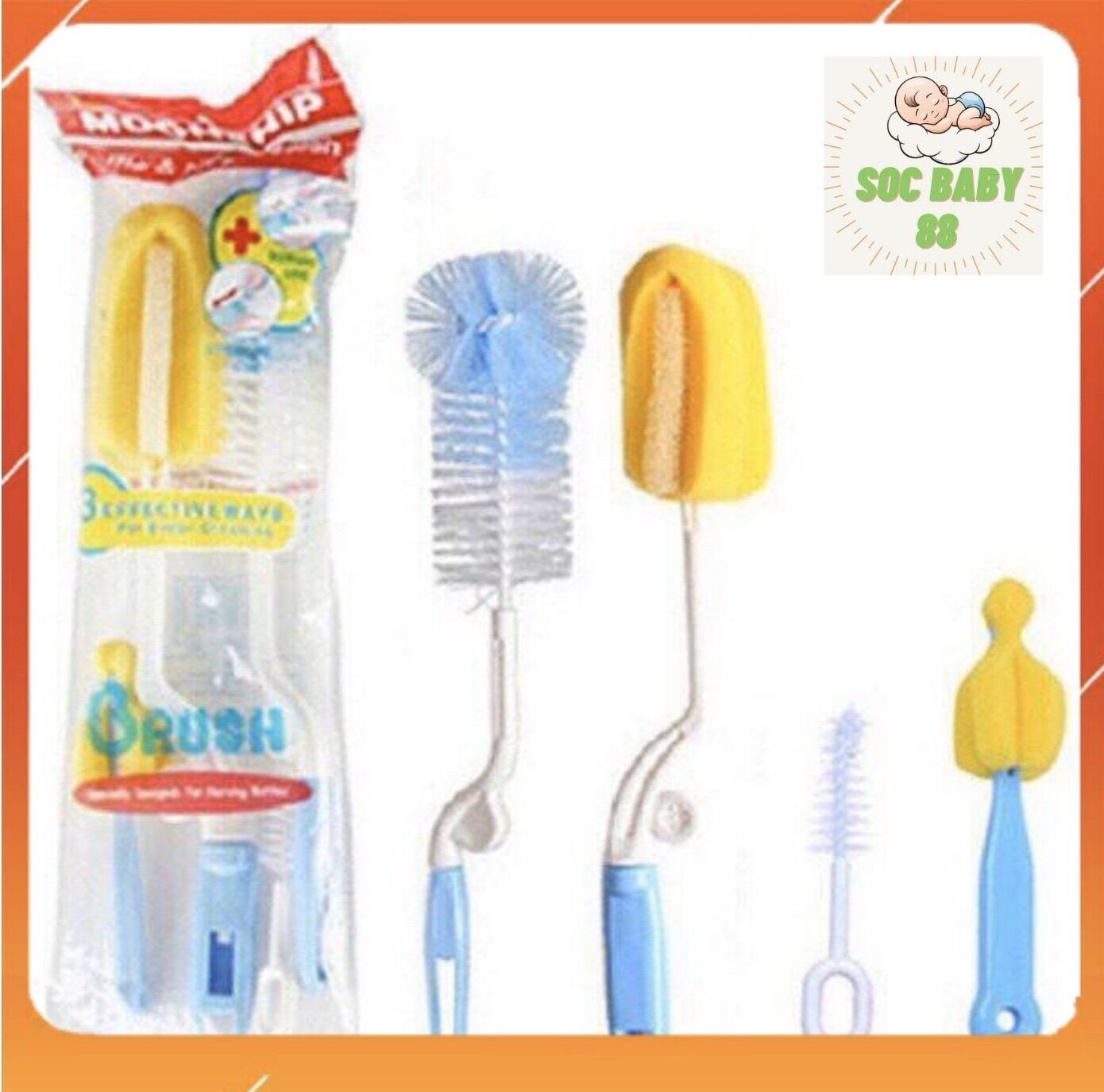 Bộ cọ rửa bình sữa moonship 5 chi tiết, cọ bình sữa moonship soc baby 88 cho bé yêu