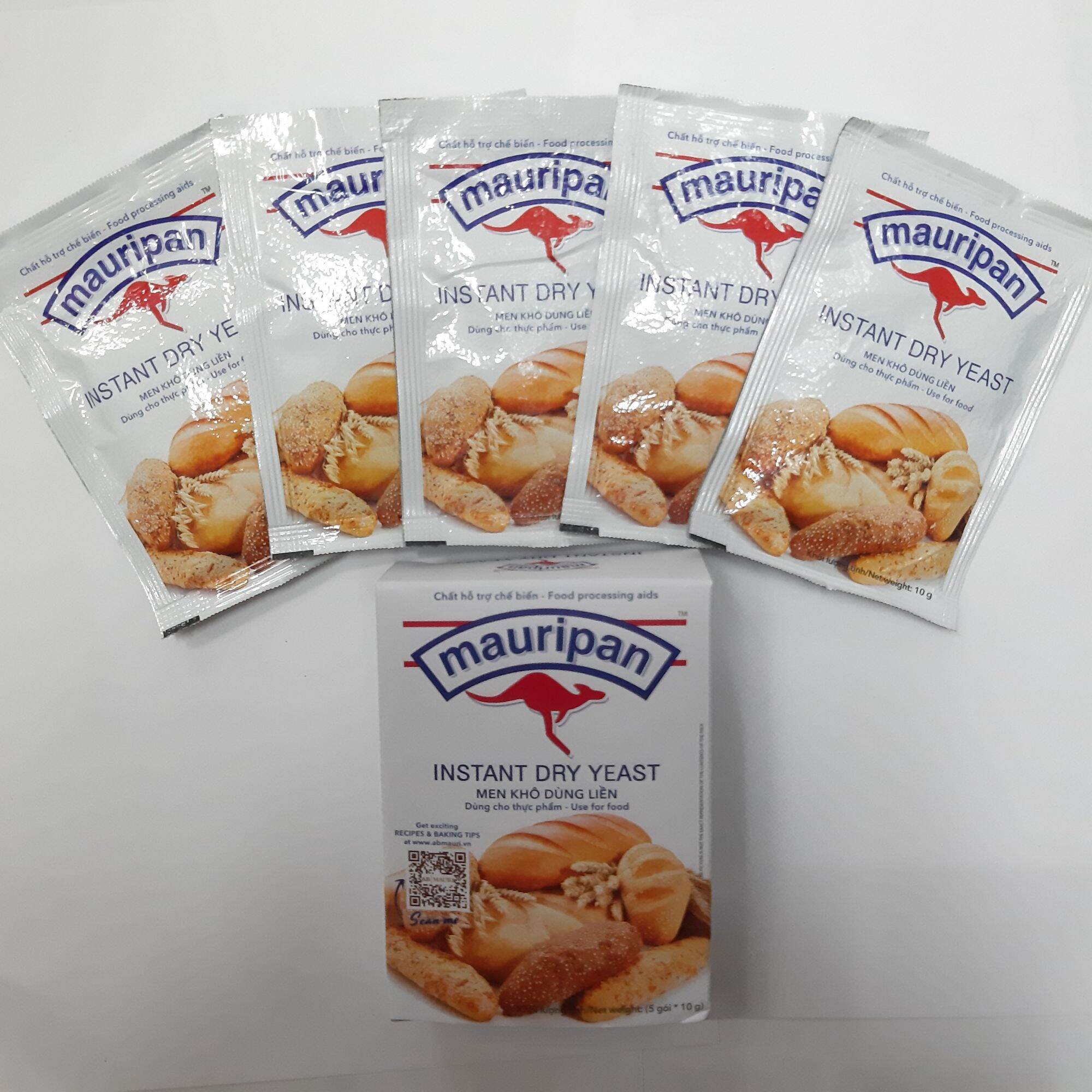 Hộp 5 gói Men khô Mauripan làm bánh , men nở, bột nở bánh mỳ, bánh bao, pizza