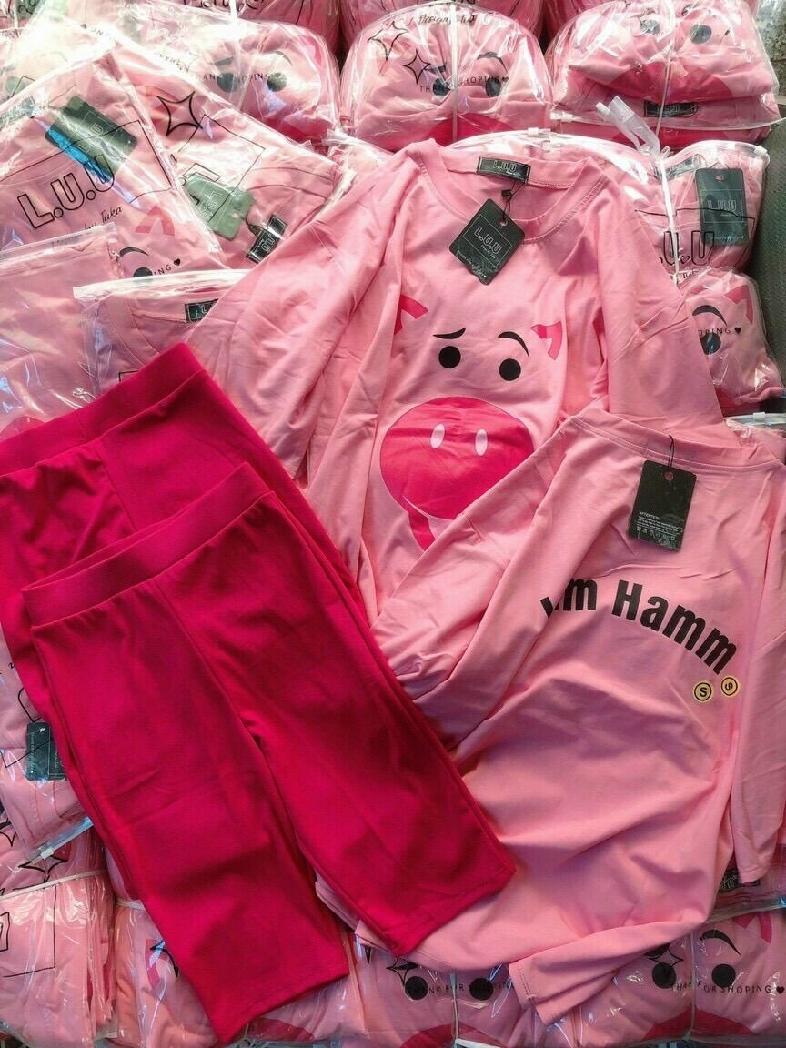 Set Legging Ngố + Tshirt Heo Hồng