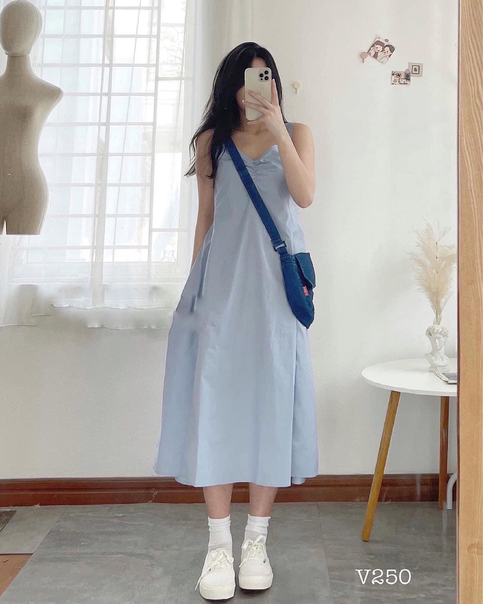 Váy 2 dây thô đũi rúm ngực lưng chun (Ảnh thật/sẵn)
