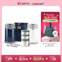 Bộ hộp cơm giữ nhiệt Lock&Lock Easy Carry - LHC8039 - kèm bộ muỗng nĩa và túi đựng. Gồm 1 hộp 720ml+ 2 hộp 420ml - Hàng chính hãng