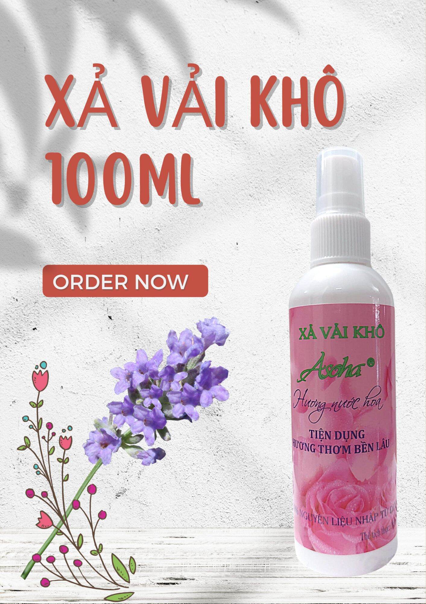 Xả Vải Khô, Xịt Thơm Quần Áo Asoha 100ml