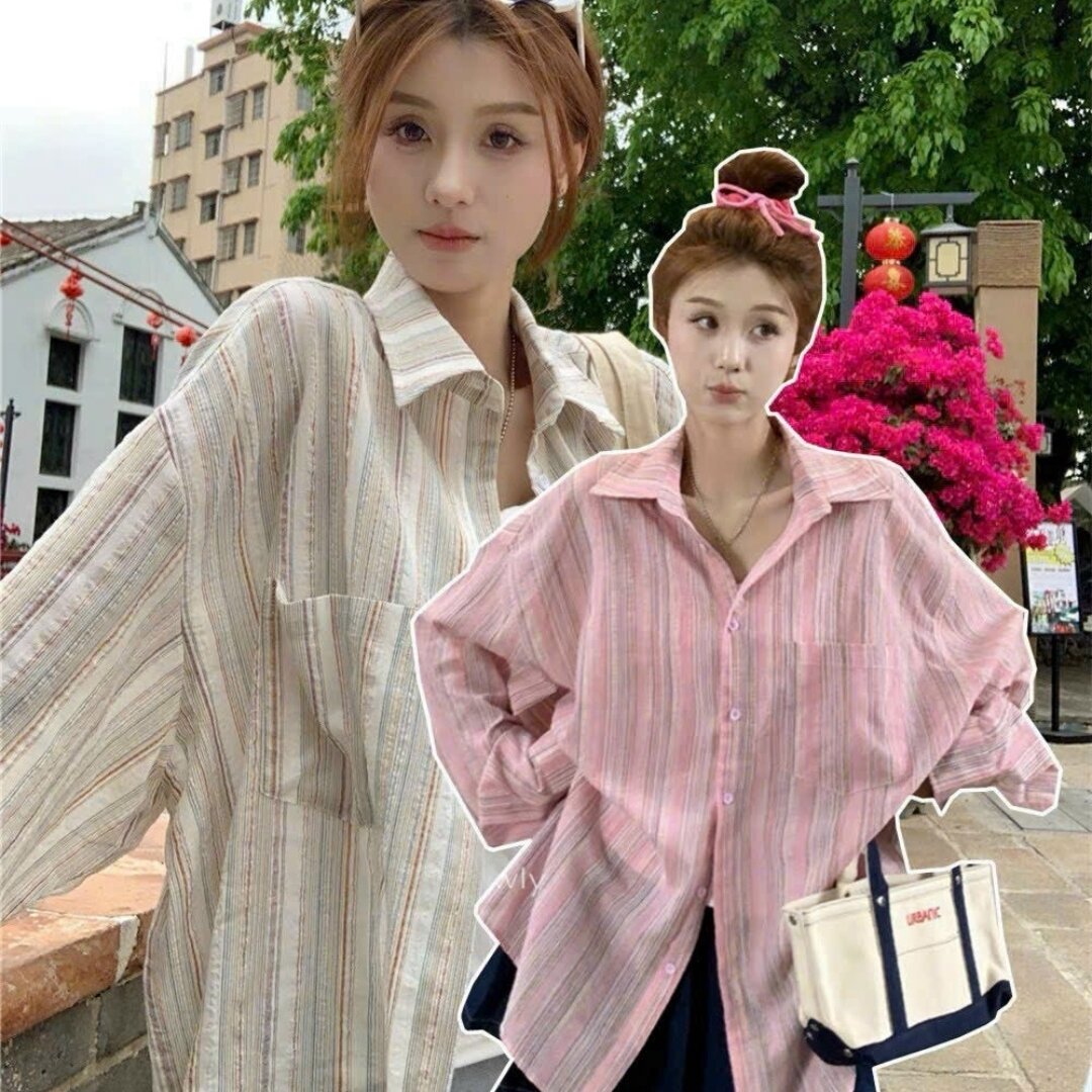 áo sơ mi oversize kẻ sọc chất thô đũi hàn quốc