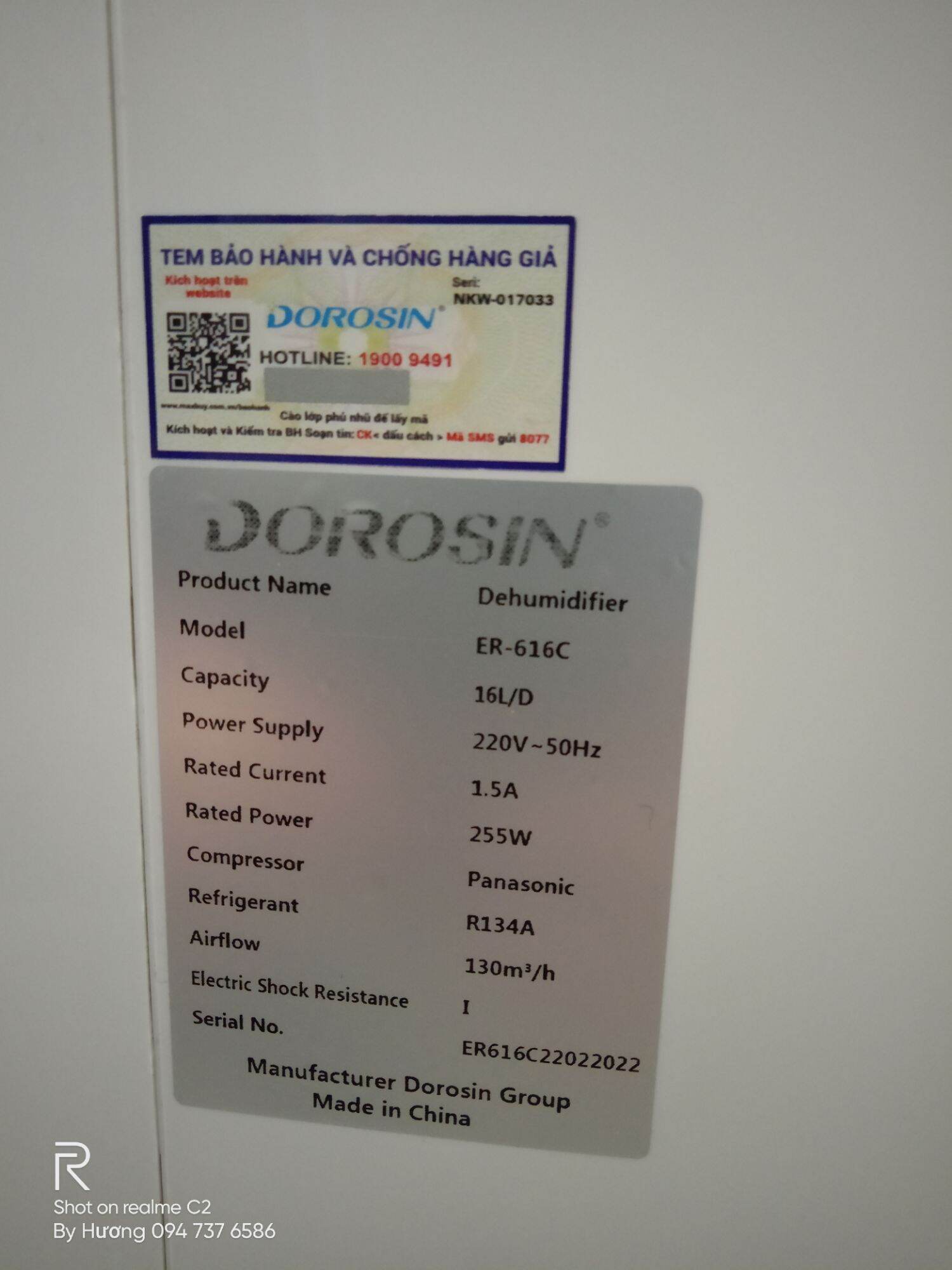 Máy hút ẩm gia đình Dorosin ER-612 (ib giá tốt)