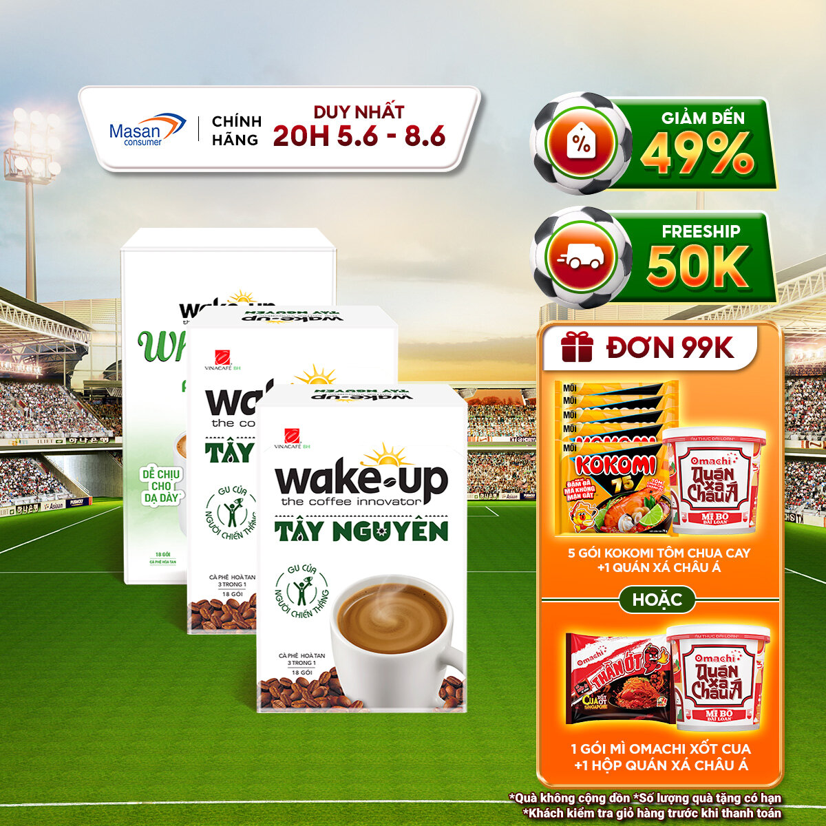 [Chọn loại] Combo Cà phê hòa tan Wake up White Coffee - gói x 18g và Cà phê hòa tan Wake up Tây Nguyên - gói x 16gr