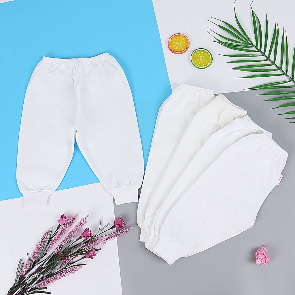 Quần dài bo trắng cotton Bosini cho bé 3-15kg
