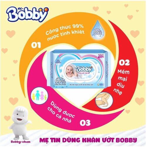 Khăn ướt không mùi Nano bạc Bobby (gói 100 tờ)