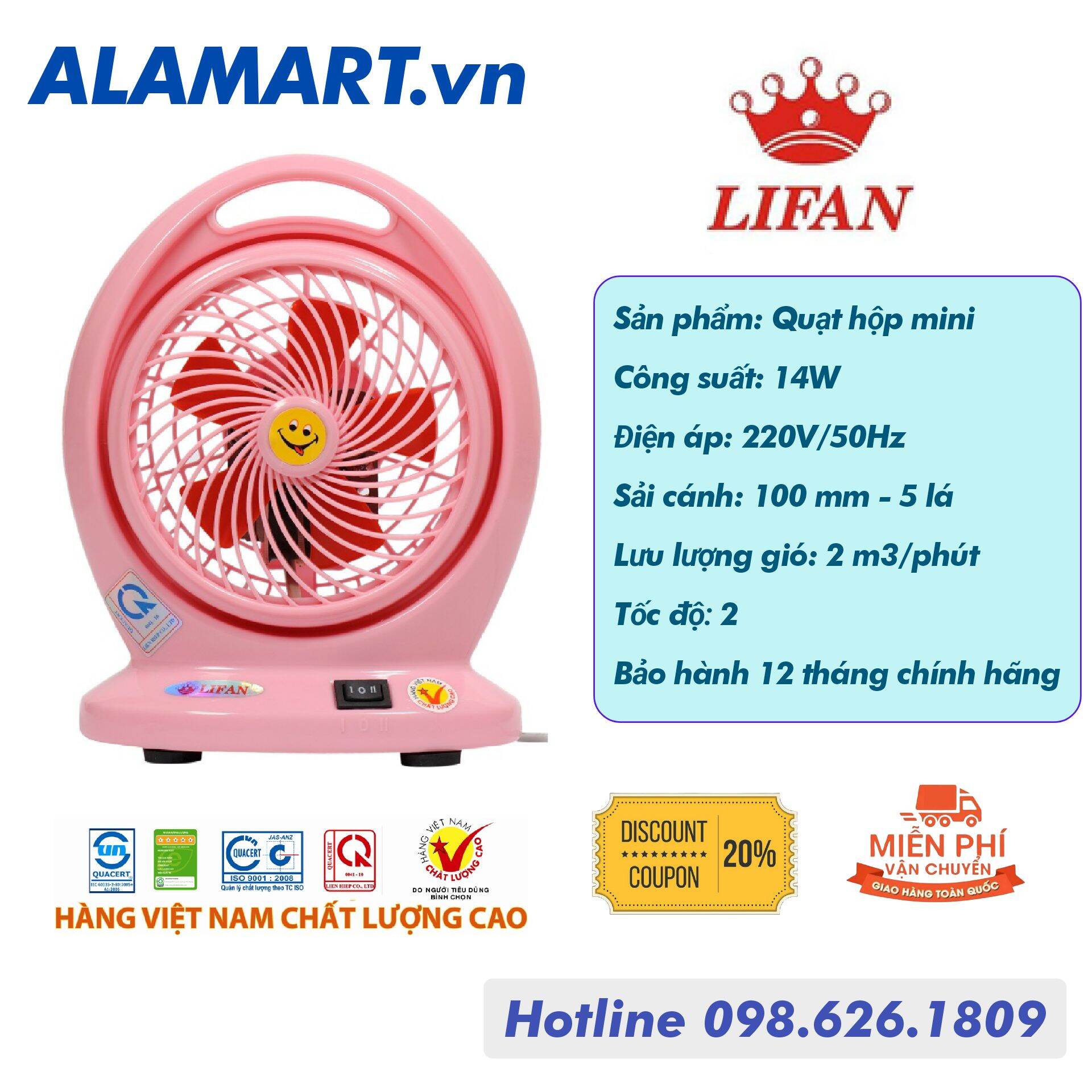 [HCM]QUẠT BÀN LIFAN B-106 GN-4 HOMI 14W mát êm dịu sử dụng văn phòng phòng ngủ