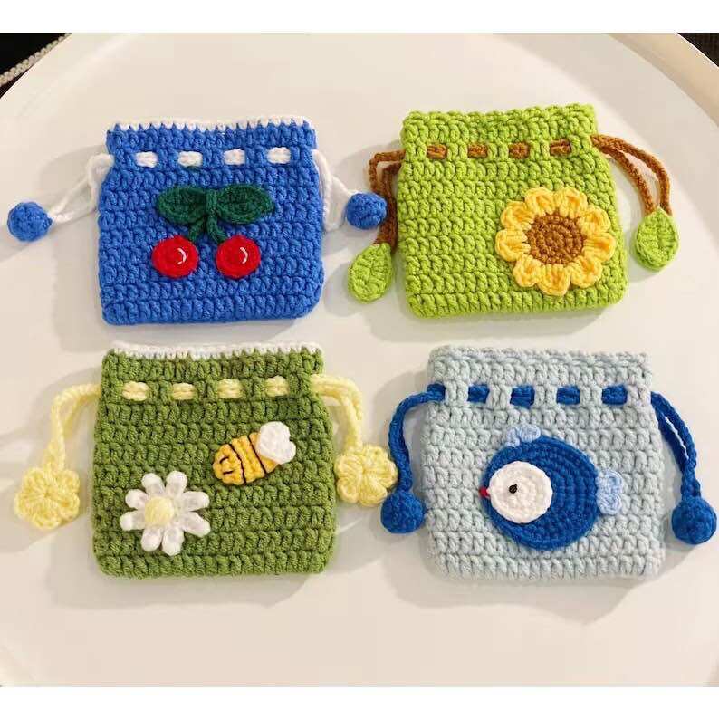 Handmade Drawstring Bag Made of Wool in the Shape of Flowers [Handmade Mushroom]