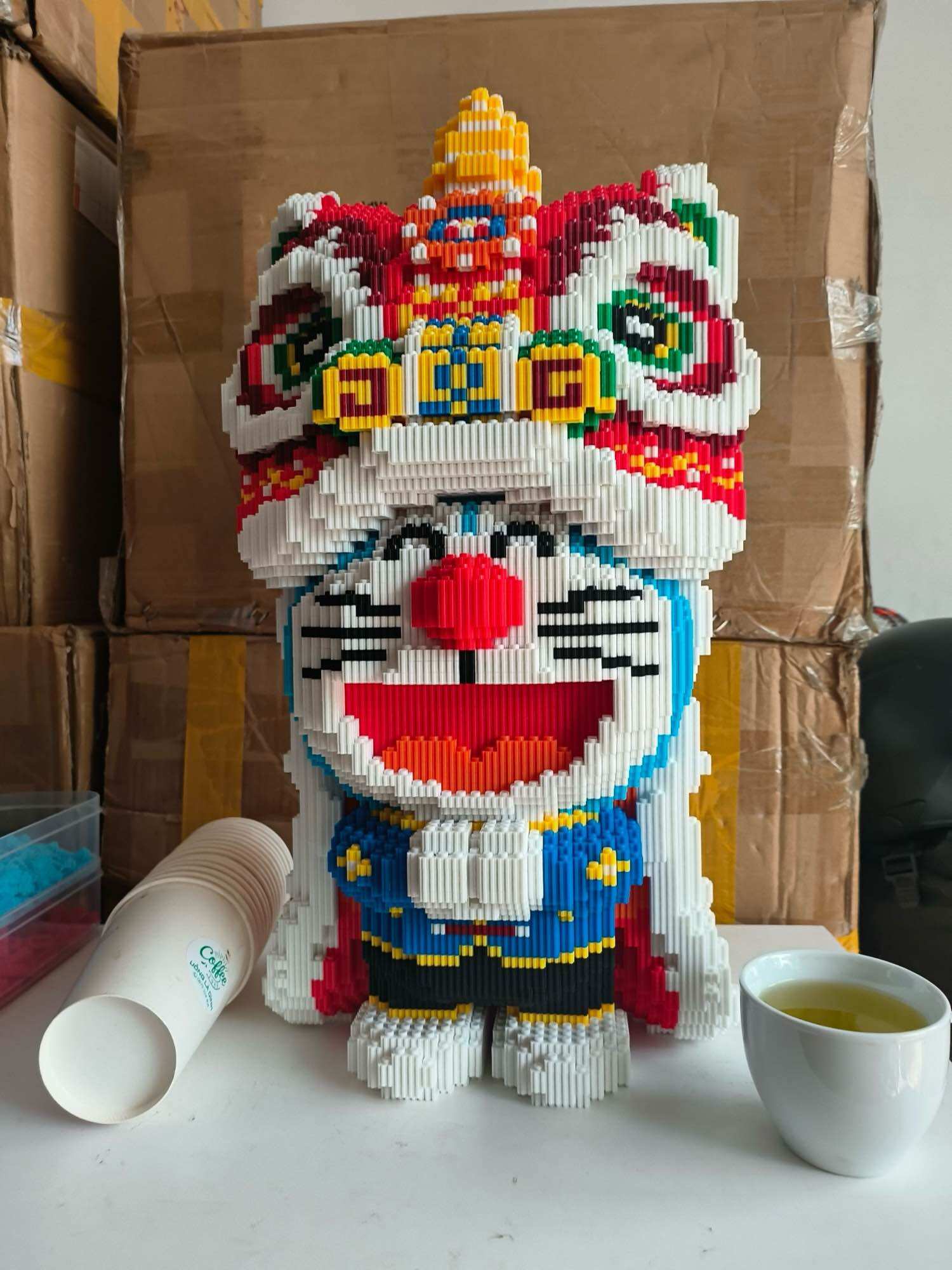 Mô hình lắp ráp thông minh Doraemon múa lân 53 cm, Đồ chơi lắp ráp nhân vật hoạt hình dễ thương cho bé cỡ lớn