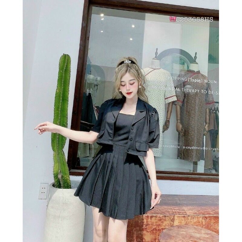 [Ảnh thật] 60-90kg BIGSIZE SET ÁO VEST + ĐẦM XẾP LY