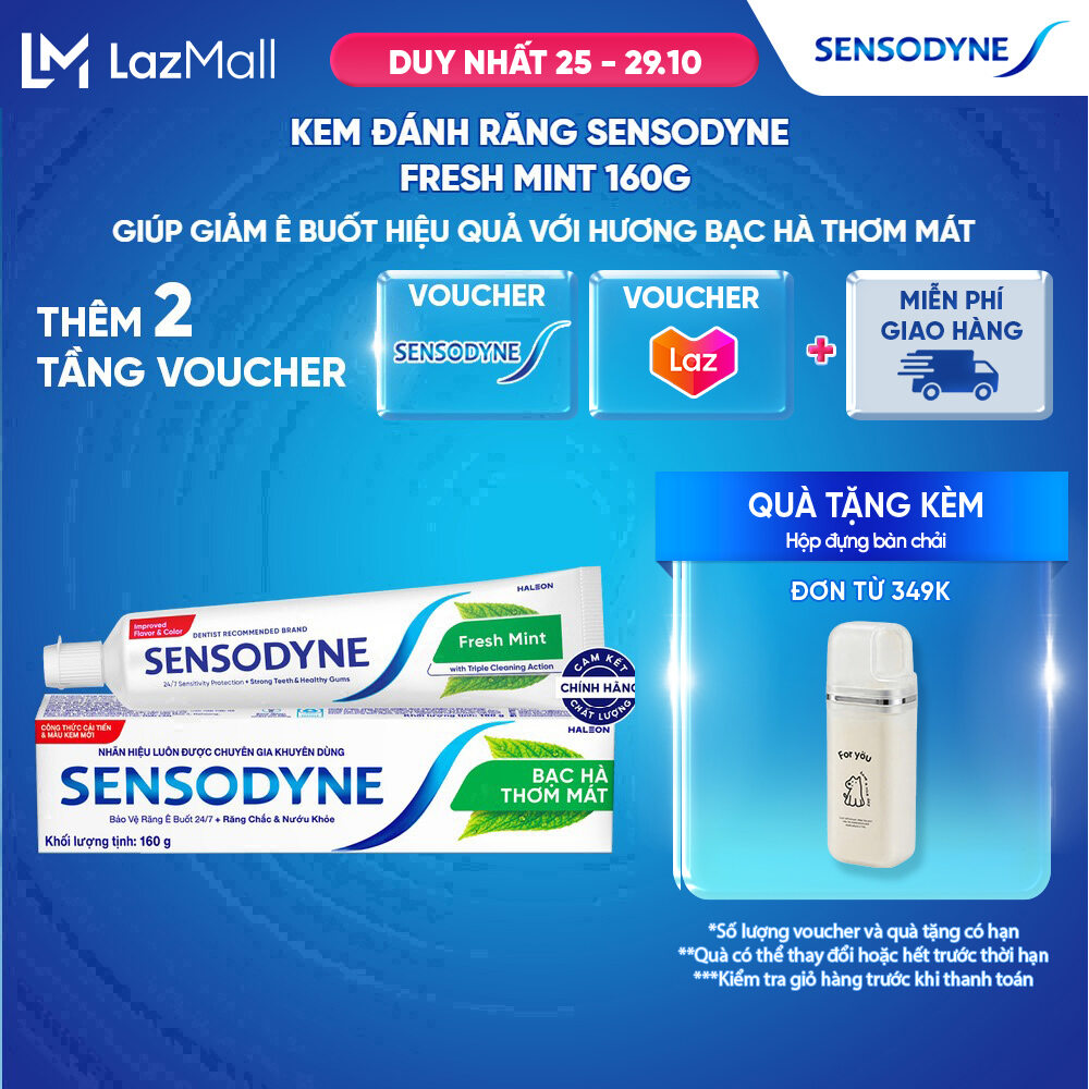 Kem đánh răng SENSODYNE Fresh Mint 160g giúp giảm ê buốt hiệu quả với hương bạc hà thơm mát