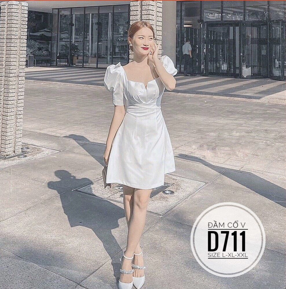 [Ảnh thật] 60-90kg Bigsize ĐẦM CỔ V DỰ TIỆC D711