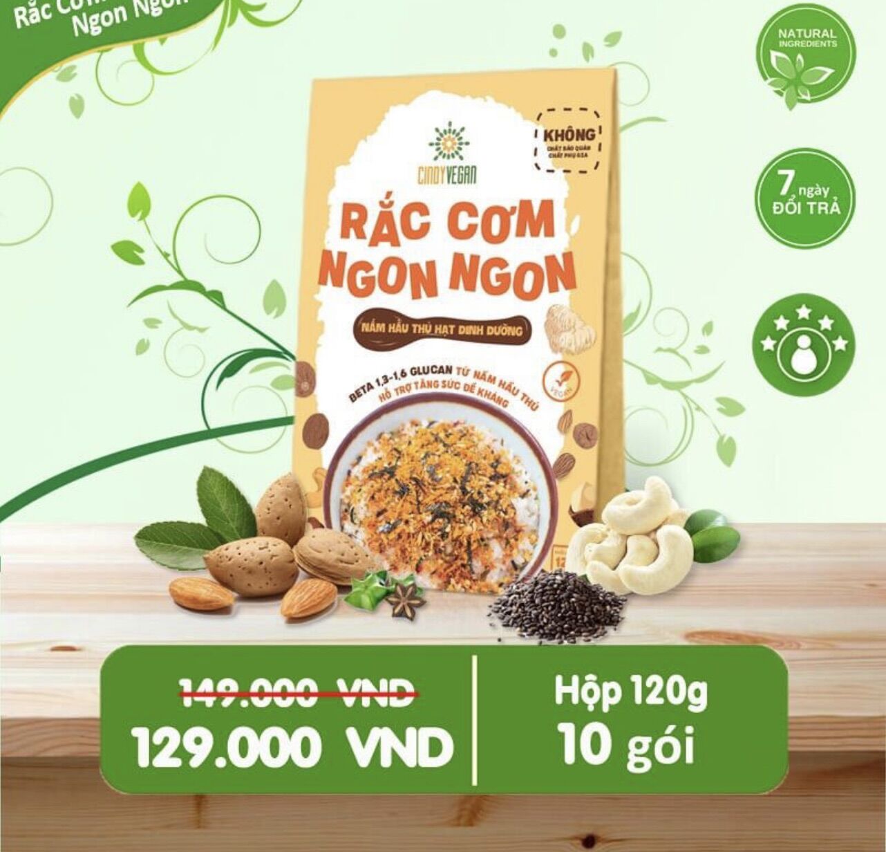 RẮC CƠM NGON NGON CINDY VEGAN RA MẮT 4 VỊ