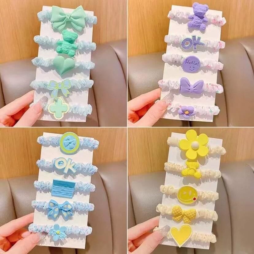 Set 5 cọng cột tóc nhúng kiểu hoạt hình dễ thương phong cách hàn quốc