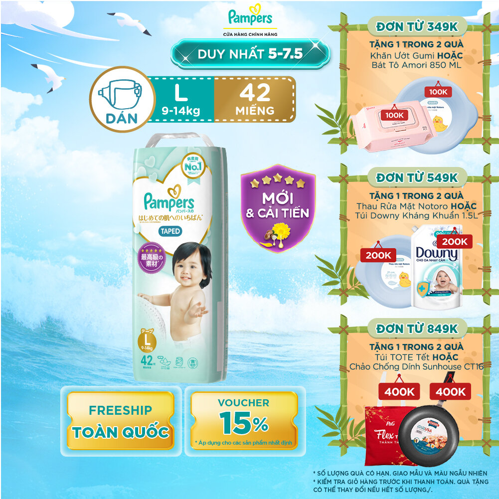 Tã/ bỉm dán pampers nhật thượng hạng size l siêu mềm mịn & thoáng khí