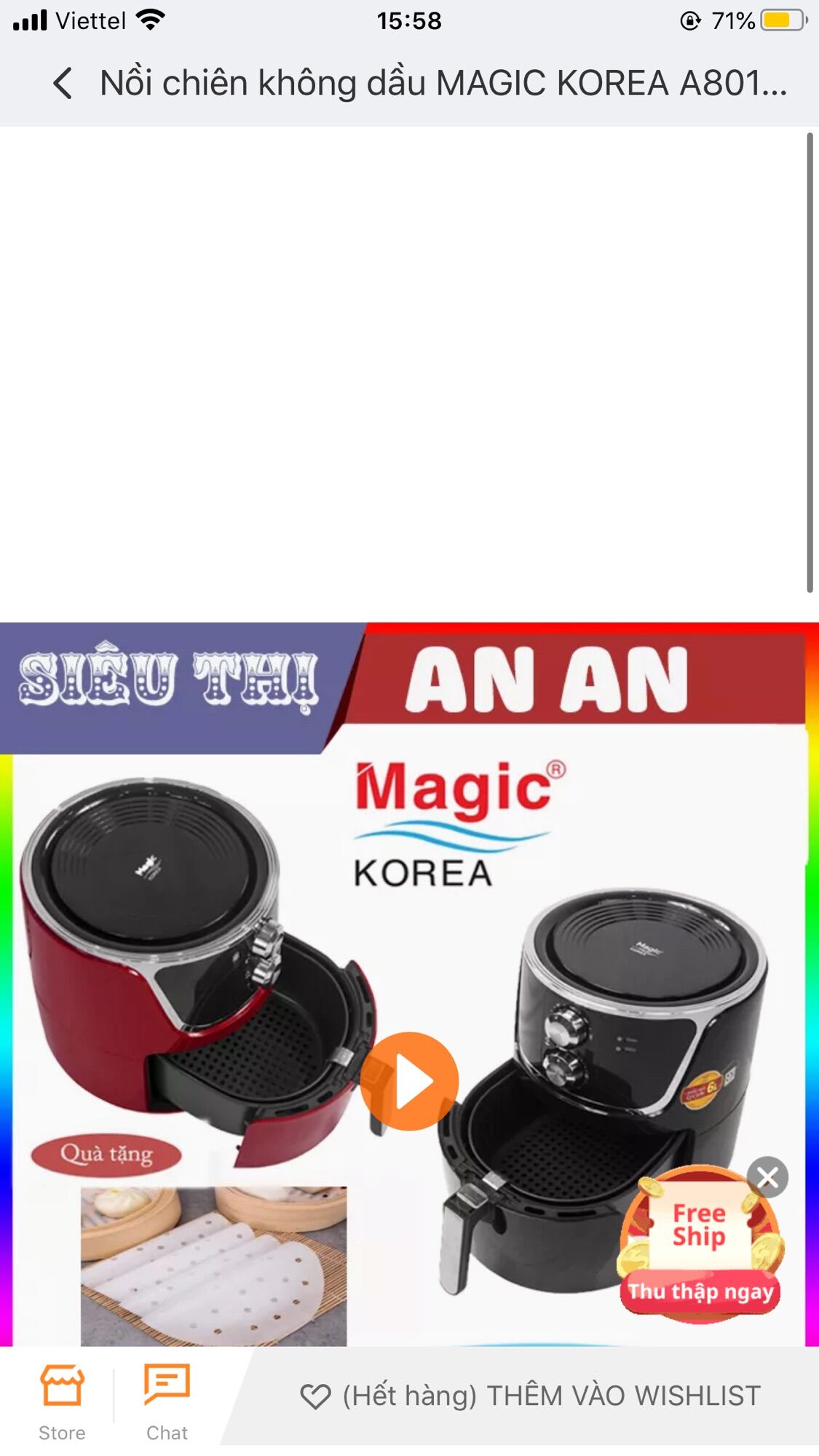 Nồi chiên không dầu MAGIC KOREA A801 6L chống dính công suất 1800W bảo hành 12 tháng màu đen tặng 50 giấy nến