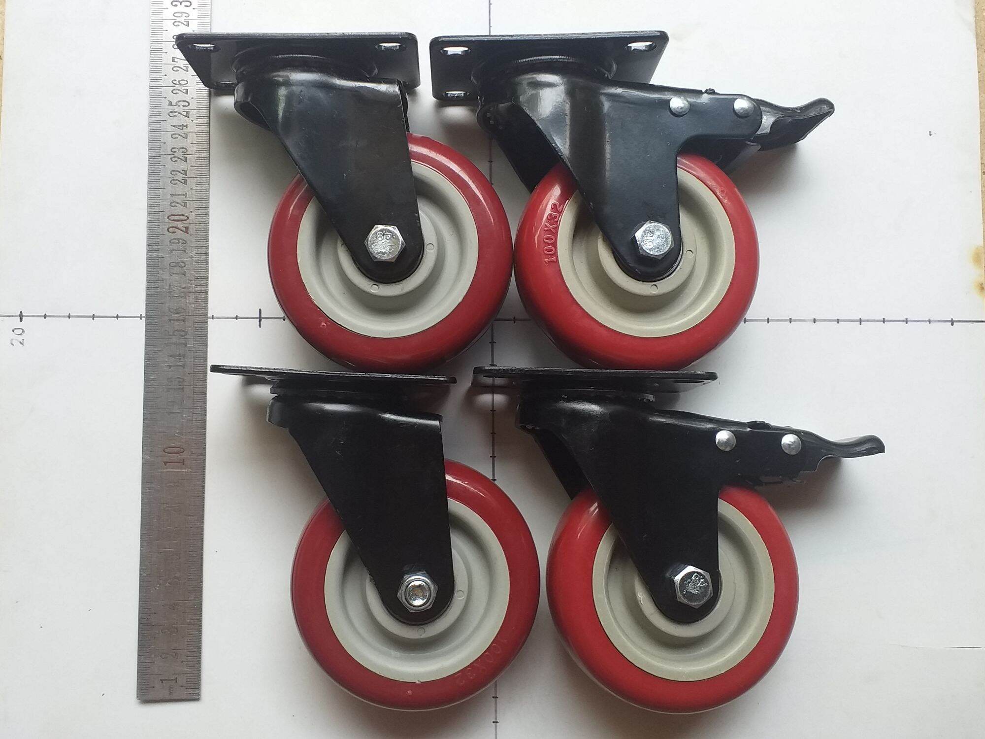 Combo 4 bánh xe 100mm 2 xoay 2 xoay khóa vỏ cao su