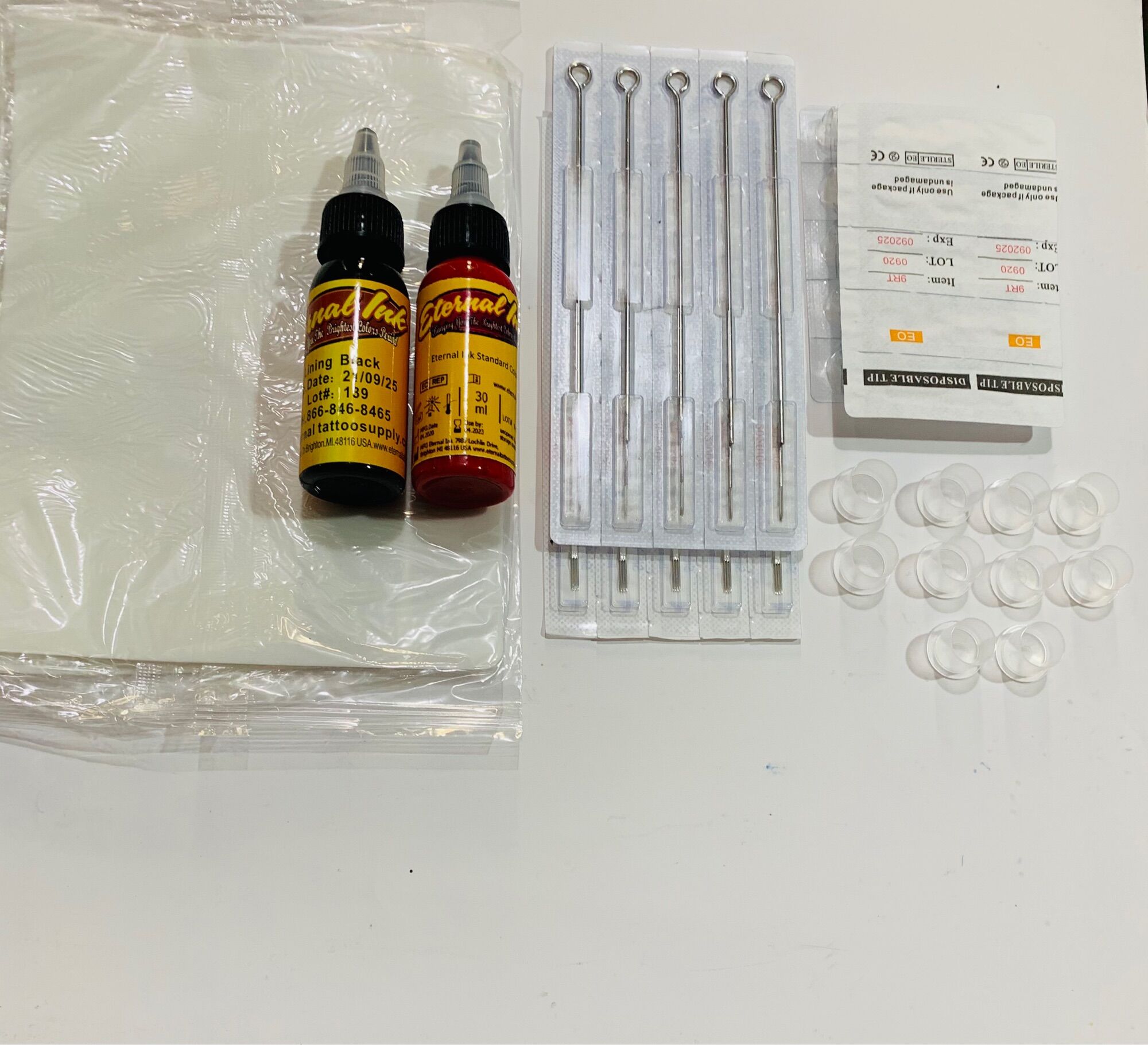 Combo 10 kim xăm + ngòi + 2 mực xăm + 2 da tập xăm