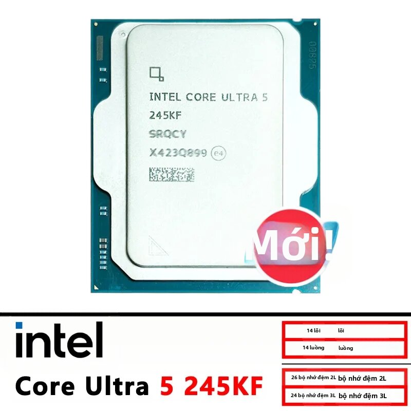 Intel | Bộ Xử Lý CPU Intel Core I5-5 245KF 3.6GHz 14 Nhân 14 Luồng LGA 1851 - Không Kèm Quạt Tản Nhiệt Dành Cho Máy Tính Để Bàn