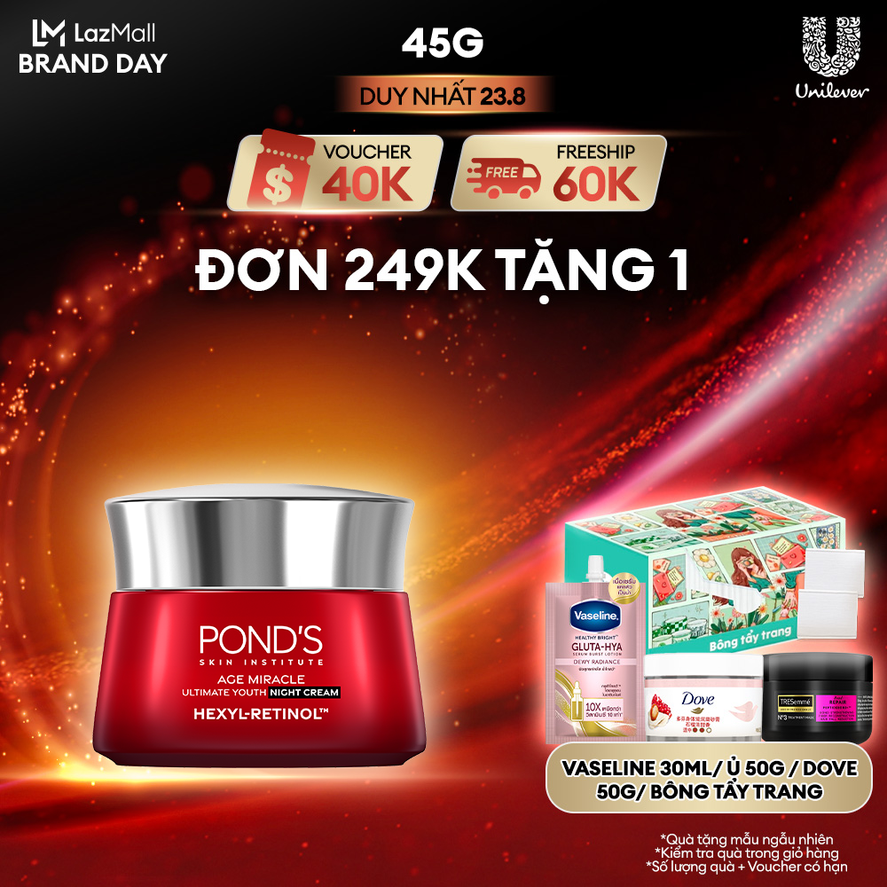 Kem dưỡng đêm Pond's Age Miracle mờ đốm nâu và nếp nhăn với 50X Hexyl-Retinol 45G