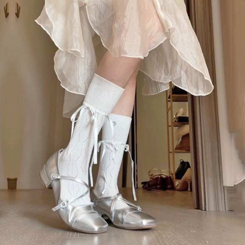 Tất Lolita Dây Nơ đáng yêu, Vớ Cổ Cao cột dây phong cách Hàn Quốc Instagram by.Lisa