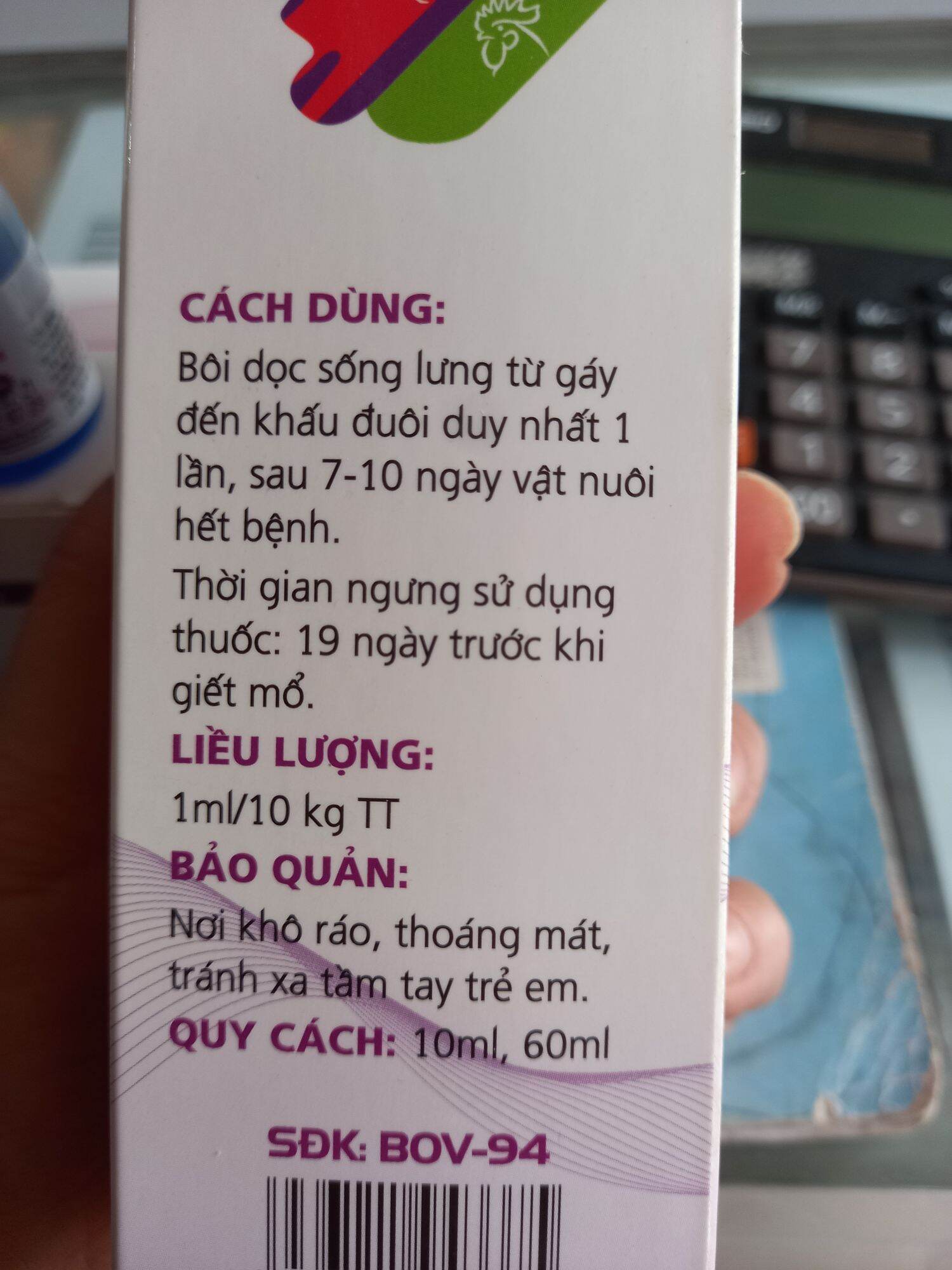 Nhỏ sống lưng diệt ve, ghẻ, mò, mạt, rận
