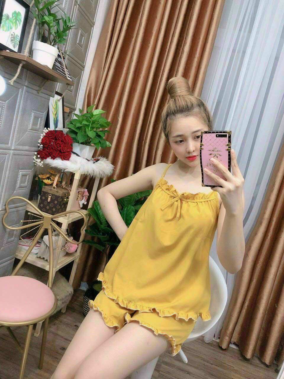 Đồ bộ lụa mặc nhà form rộng mát