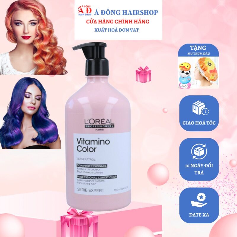 [+Tặng mũ trùm][750ml] Dầu xả Loreal Vitamino Color Resveratrol Conditioner mềm mượt giữ màu tóc nhuộm lâu phai New (SPAIN)