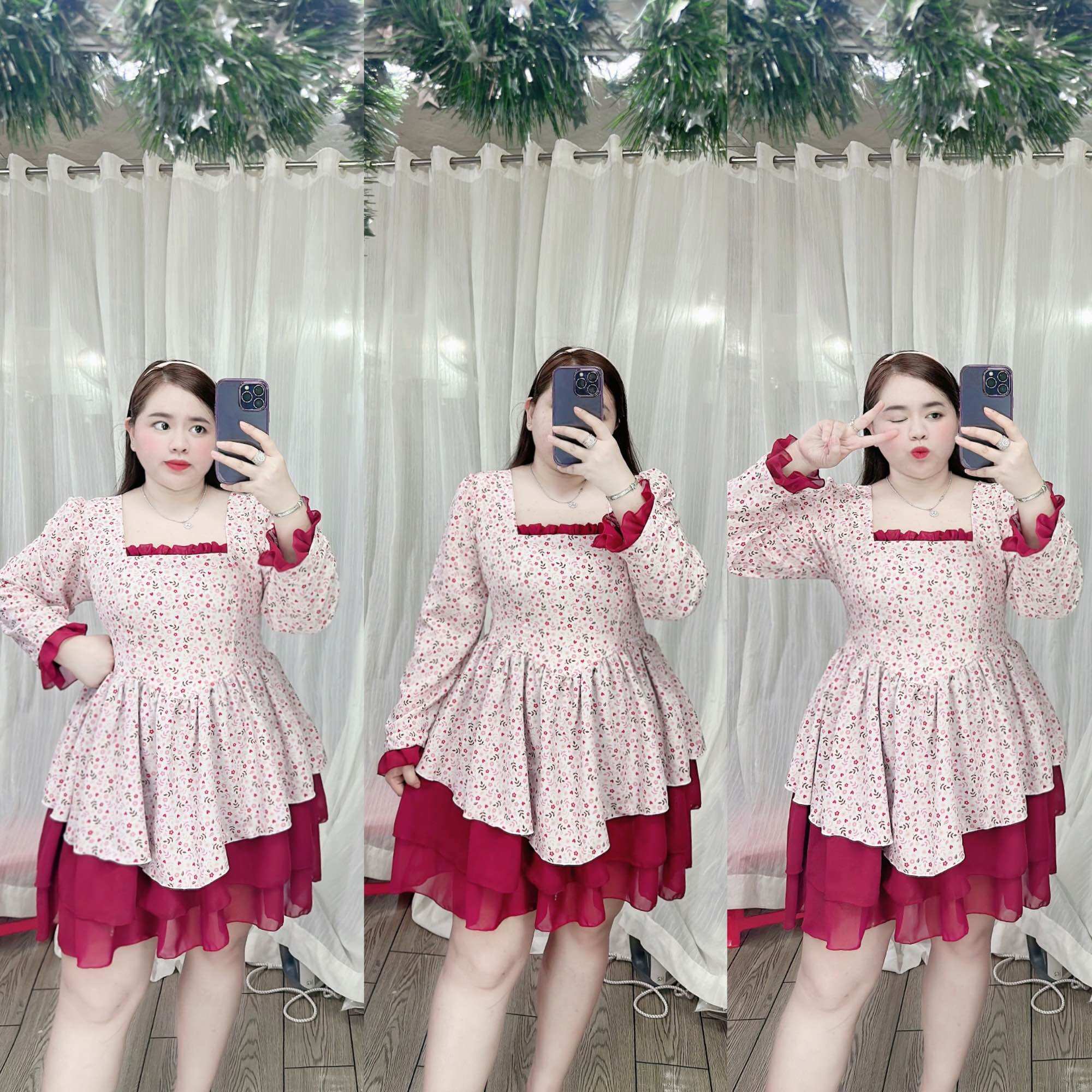 [Bigsize 65-90kg] Đầm lụa ý phối chiffon 3 tầng (kèm lót quần rời y hình)