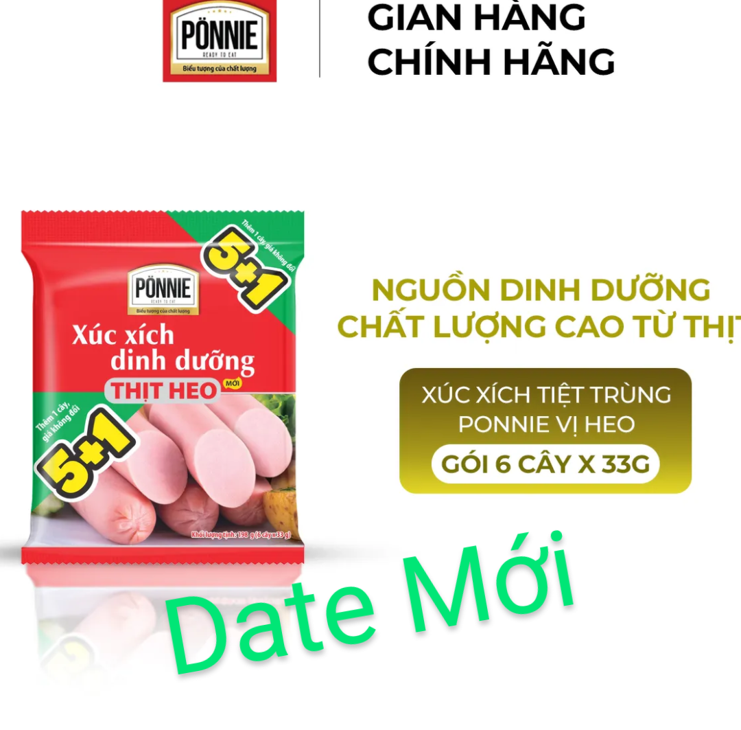 Xúc Xích Ponnie Heo Cao Cấp (6cây x 33gram) DATE GIAO MỚI