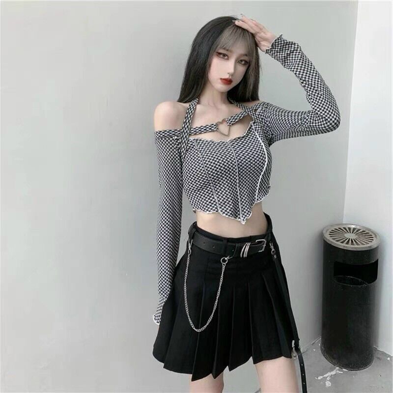 Áo thun nữ dài tay cách điệu cổ yếm hở vai sexy hàng QC