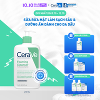 Sữa rửa mặt foaming giúp làm sạch sâu và dưỡng ẩm dịu nhẹ dành cho da dầu - CeraVe Foaming Facial Cleanser 473ML