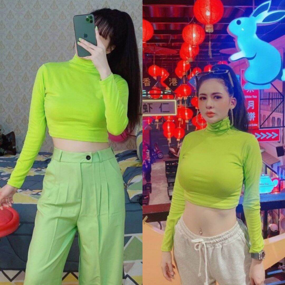 Áo Thun Cổ Lọ Tay Dài croptop ôm body