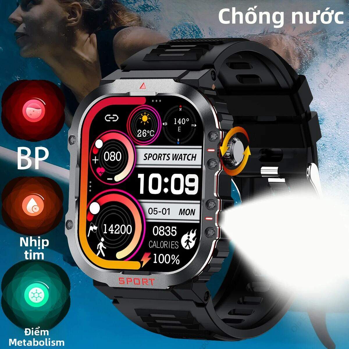 Đồng Hồ Thông Minh GPS Màn Hình AMOLED Chống Nước Thể Thao Ngoài Trời Cuộc Gọi Bluetooth Đồng Hồ Thông Minh Quân Đội Dành Cho Nam Giới Phụ Nữ Có Thiết Bị Theo Dõi Nhịp Tim