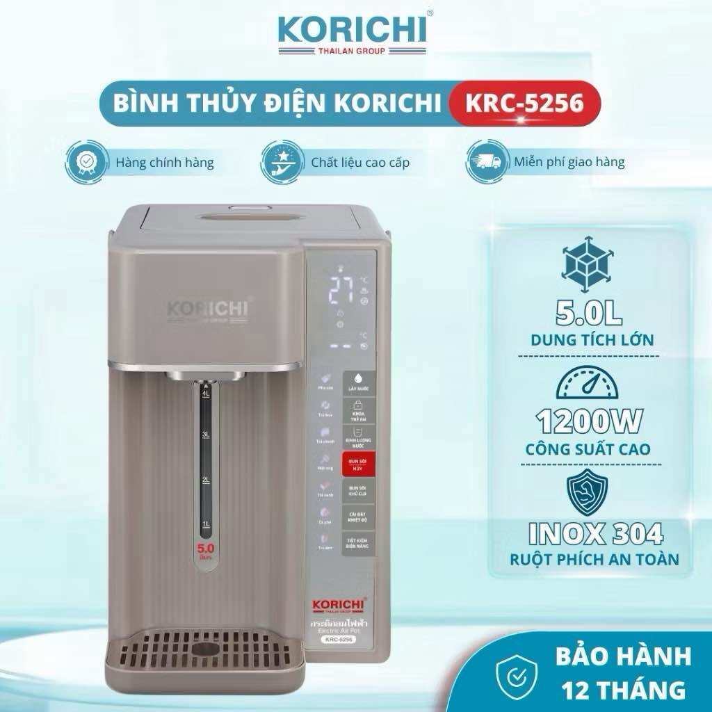 Korichi Krc-5256 Thermos Water Bottle, 5L Capacity, Lcd Screen, 1200W Power, High Quality 304 Stainless Steel, Multi-Level Heat Retention