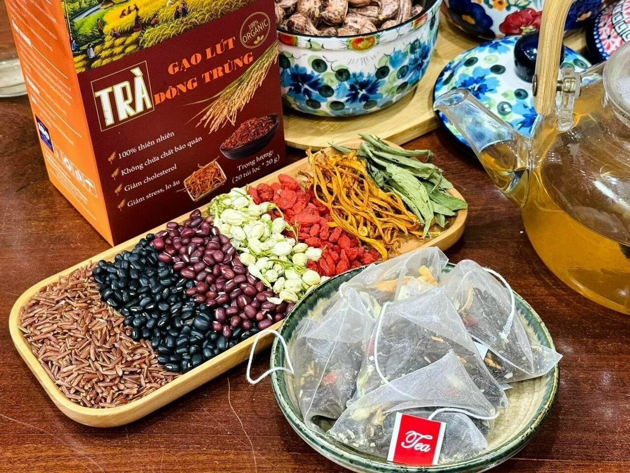 Trà gạo lứt đông trùng hộp 400 gram