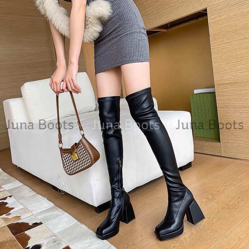 Giày Bốt da cổ cao qua gối đế dày thời trang nữ - Boots đùi nữ da mềm đi êm chân cao cấp